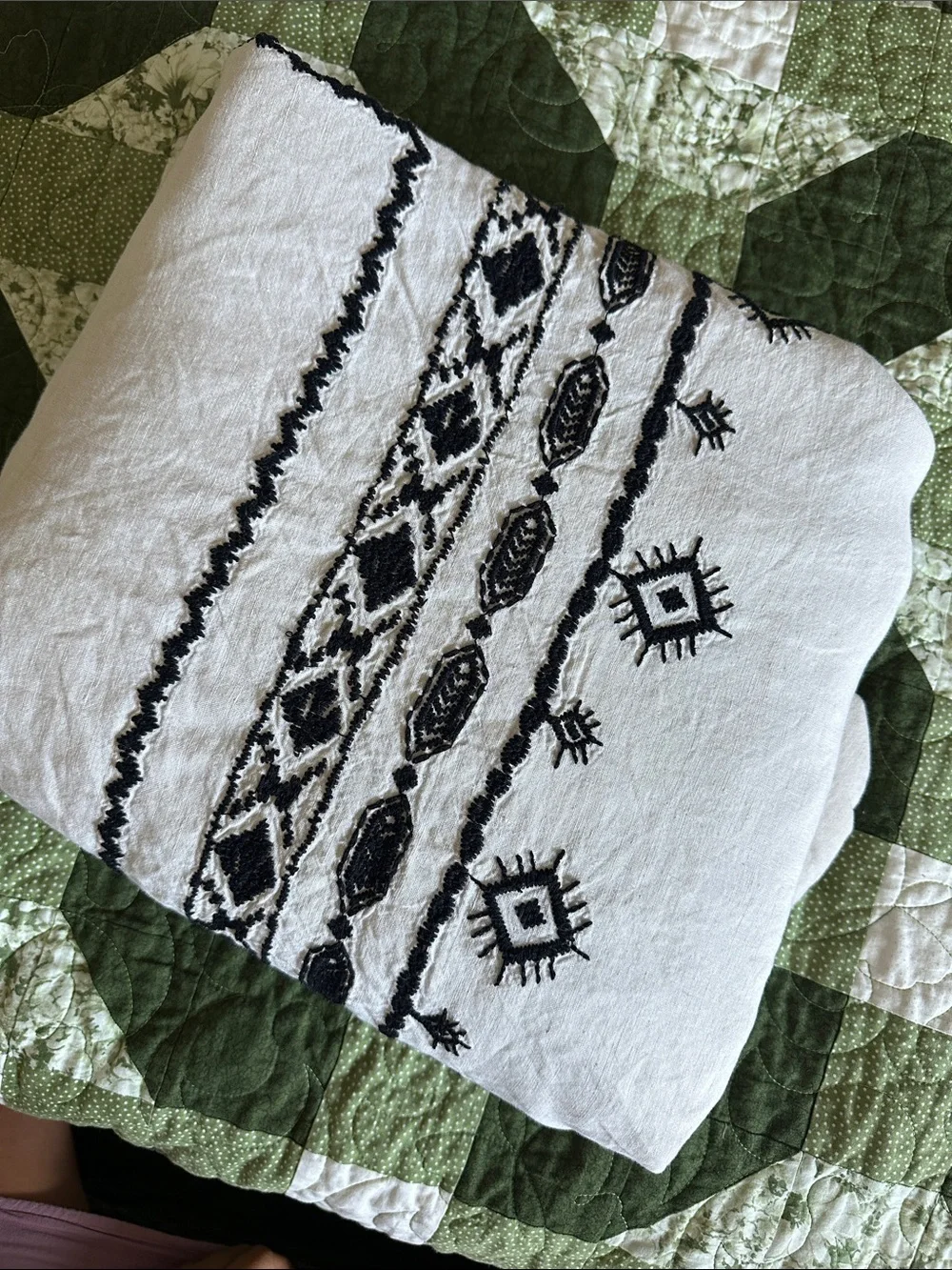 Neutral White Cotton Duvet Cover with Black Embroidered Border - Home Bedding
